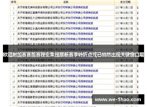 欧冠附加赛赛前赛程密集提醒新赛季转折点或已悄然出现关键窗口期